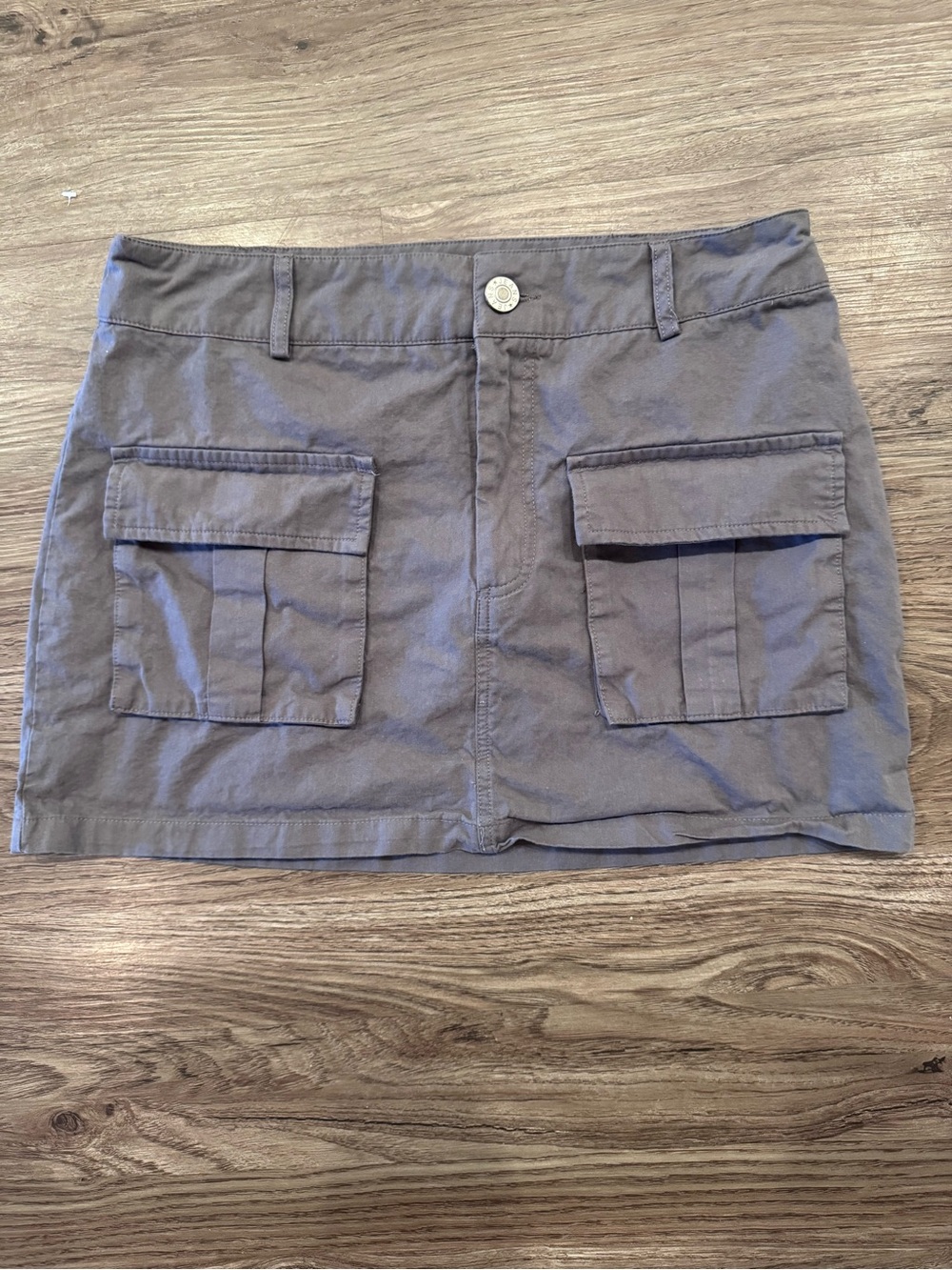 Casual Cotton Mini Skirt with Front Flap Pockets - Gray